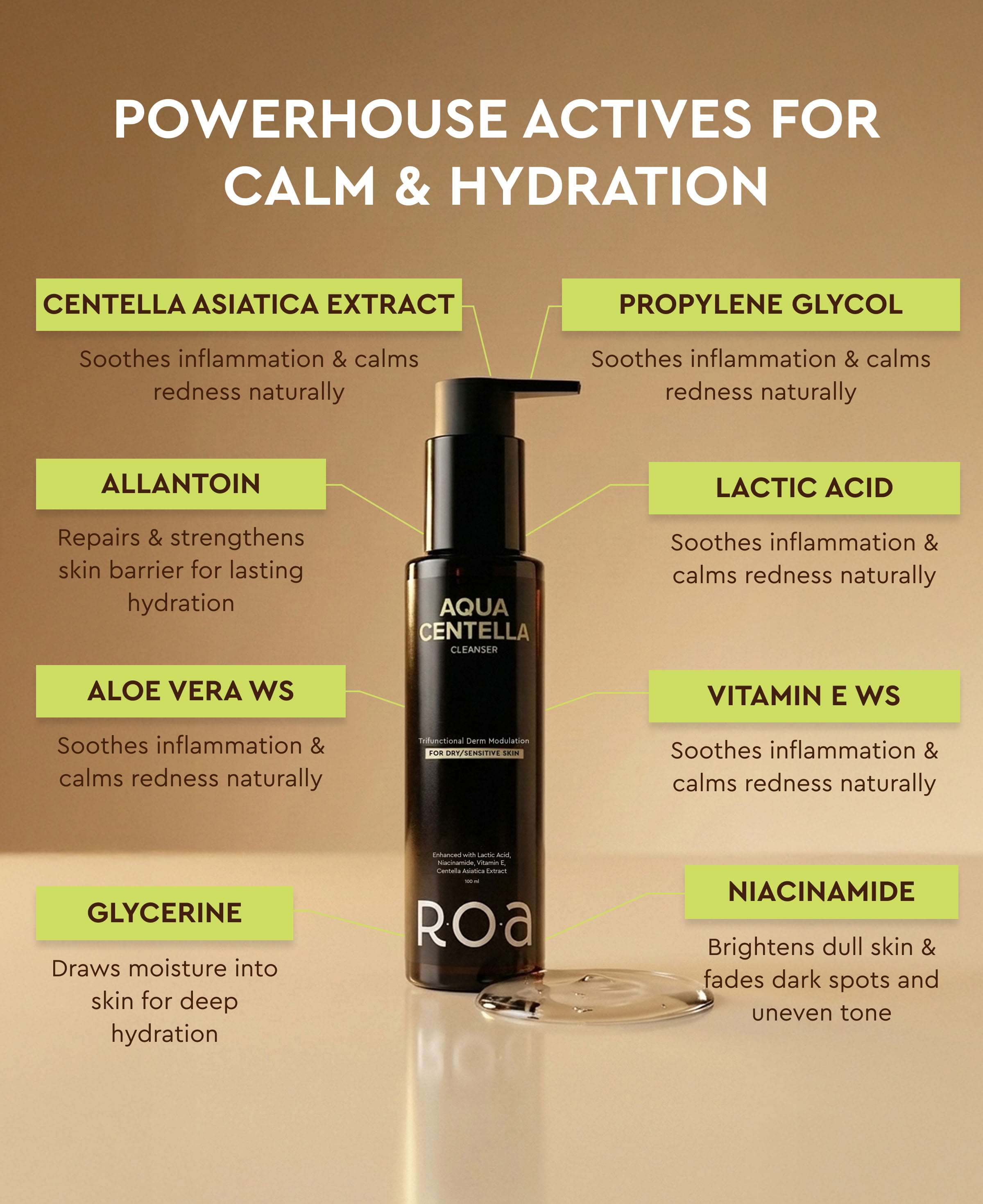 ROA SKINCARE AQUA CENTELLA CLEANSER FOR DRY OR SENSITIVE SKIN